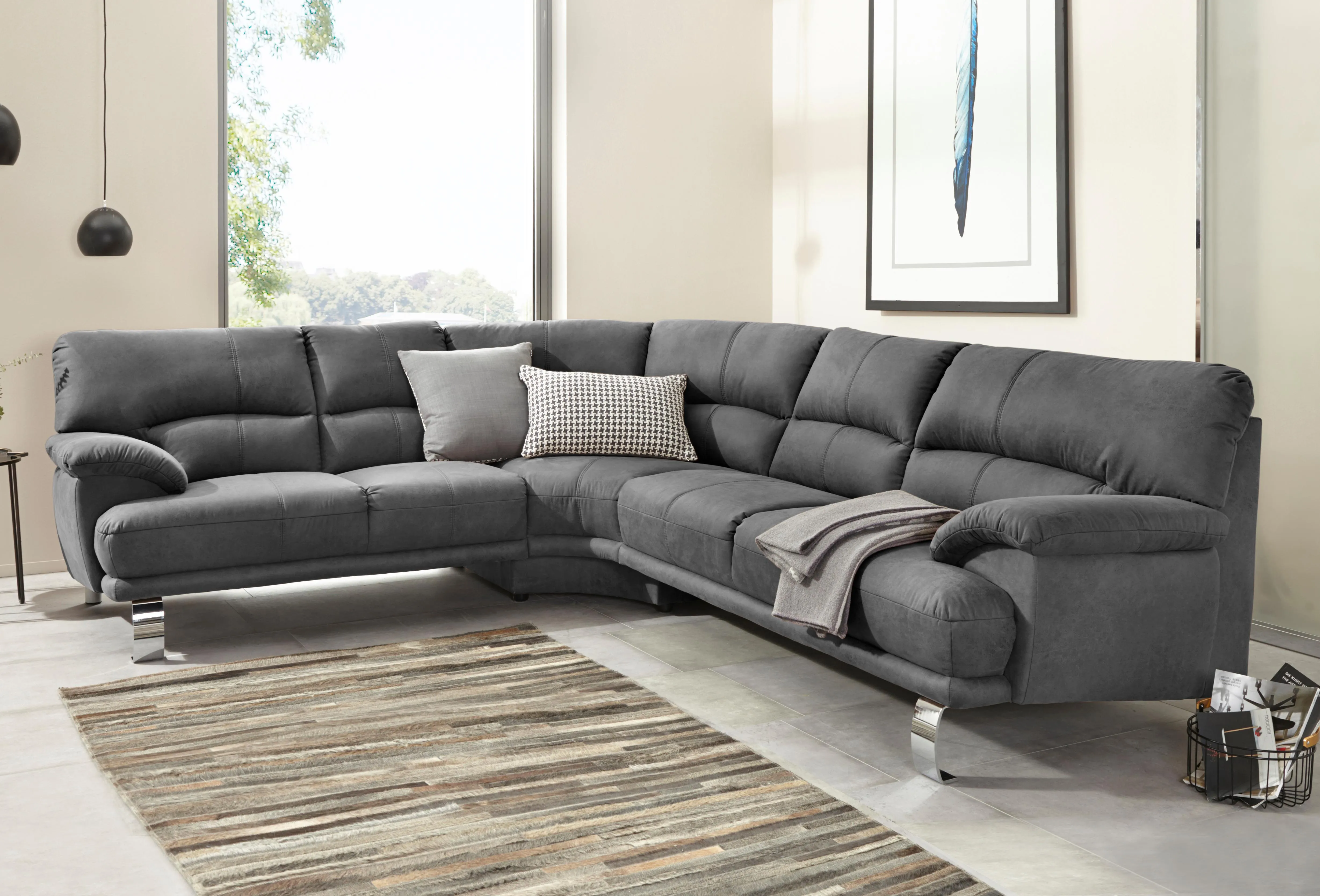 TRENDMANUFAKTUR Ecksofa »Cecilia II, in italienischen Design, bequem, hoher Sitzkomfort, L-Form«, extrabreite Armlehnen für noch mehr Sitzkomfort TRENDMANUFAKTUR anthrazit