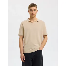 Selected Poloshirt "SLHMATTIS SS KNIT SUN OPEN POLO NOOS", Herren, Gr. XXL, beige (oatmeal), Strick, Obermaterial: 65% Baumwolle, 35% Leinen, unifarben, regular fit normal, ohne Ausschnitt, Bündchen, Shirts