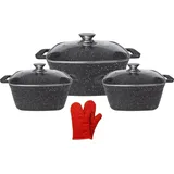 Cheffinger 6 tlg Kochtopfset Topf Set Pfanne inkl. Handschuhe - Schwarz