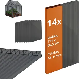 Relaxdays Doppelstegplatten Set, 6mm, für Gewächshaus, HB: 121x60,5 cm, Polycarbonat, anthrazit