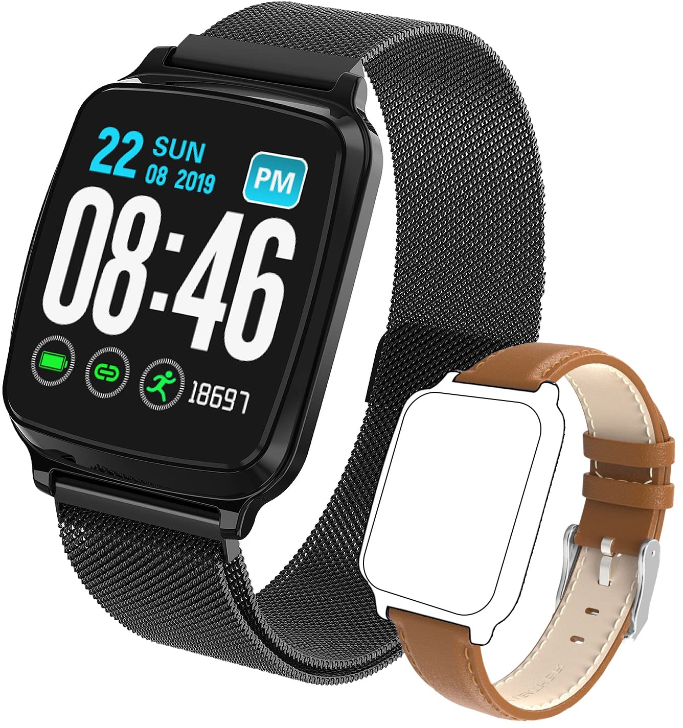 MicLee 1.3 Zoll Damen Herren Smartwatch Fitness Armband Fitness Tracker Wasserdicht IP67 Fitness Uhr Sportuhr Schrittzähler für Android iOS Handy Smart Watch mit Zwei Armbandbänder