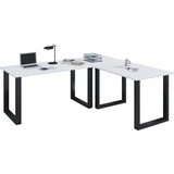 VCM Eck-Schreibtisch Lona Schreibtisch weiß rechteckig, U-Fuß-Gestell schwarz 220,0 x 80,0 cm