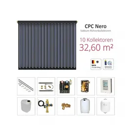 solarbayer� Solarbayer Komplettsolarpaket CPC NERO10S Bruttogesamtfläche 32,60m2 Vakuumröhre