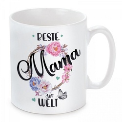 Herzbotschaft Tasse Kaffeebecher mit Motiv Beste Mama der Welt, Keramik, Kaffeetasse spülmaschinenfest und mikrowellengeeignet