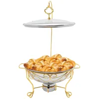 NaMaSyo 6L Chafing Dish Buffet Set Rund mit Glasdeckel Edelstahl Warmhaltebehälter Speisewärmer Chafing Dish Wärmebehälter Behälter Buffetwärmer Suppentopf für Catering Buffet Party (Gold)