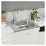 vidaXL Spüle rechts Edelstahl silber Handbetätigung 600 x 500 mm