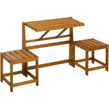 Outsunny Gartenbank, 2-in-1 Parkbank, Gartenmöbel-Set, Gartentisch, Holzbank für 2 Personen, bis 260 kg Belastbar, für Balkon, Terrasse, Massivholz, Teak,