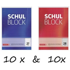 Brunnen SPARPACK BRUNNEN Schulblock A4 10x liniert + 10 x kariert - gelocht, mit Rand + Kugelschreiber