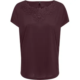 Only Spitzenshirt "ONLWINNIE S/S TOP CS JRS", Damen, Gr. XS, lila (winetasting), Jersey, Obermaterial: 100% Polyester, regular fit normal, Rundhals, Shirts, Polyester, regular fit