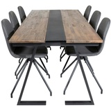 ebuy24 Jakarta Essgruppe Esstisch Teak und 6 Polar Esszimmerstühle PU Kunstleder schwarz.