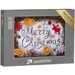 puzzleYOU Puzzle Puzzle 1000 Teile XXL „Fröhliche Weihnachten: Text aus Mehl“, 1000 Puzzleteile, puzzleYOU-Kollektionen Weihnachten