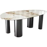 DeLife Esstisch Edge Oval 220x120 Keramik Minas Melange Weiß-Beige Pilier Edelstahl Graphit