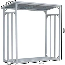 Quick Star Kaminholzregal Aluminium 185 x 70 x 185 cm mit Wetterschutz Grau/Transparent
