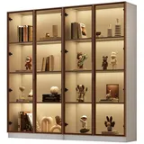 REDOM Standvitrine Vitrinenschrank Glasvitrine Bücherschrank Büroschrank Vitrine Schrank (Hochschrank mit LED-Beleuchtung und höhenverstellbaren Einlegeböden, 2-St., Aktenschrank Sammlervitrine Wohnzimmerschrank mit 4 Türen 8 Fächern) Bücherregal für Wohnzimmer Küche Esszimmer Büro 80*40*160+80*40*160 cm weiß