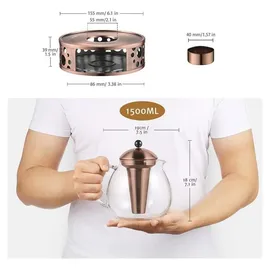 Glastal 1500ml Bronze Teekanne mit Stövchen und Edelstahl Teewärmer