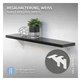 ML-Design 2 Stück Regalhalterung 120x120mm, Weiß, Aluminium, Schwebende Regalwinkel, Wandhalterung für Regalbrett, Regalträger für Wandmontage,