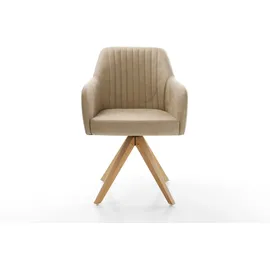 DeLife Esszimmerstuhl Greg-Flex Mikrofaser Beige Vintage Holzgestell kantig Natur Taschenfederkern