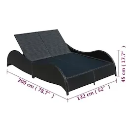 vidaXL Doppelliege 200 x 132 x 45 cm schwarz