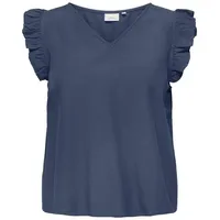 ONLY CARMAKOMA V-Shirt ONLY CARMAKOMA "CARJUPITER LIFE S/L FRILL TOP WVN" Gr. 48, blau (vintage indigo) Damen Shirts V-Shirts