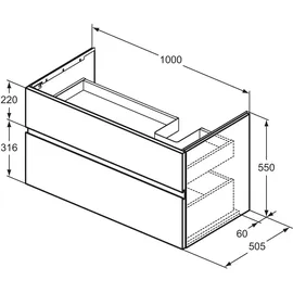 Ideal Standard Waschtischunterschrank 2 Auszüge 100 x 55 cm Lackiert
