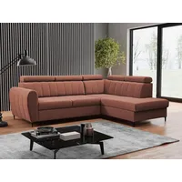MIRJAN24 Ecksofa Forio L, mit Bettkasten und Schlaffunktion, Einstellbare Kopfstützen, Schwarze Metallfüße rosa