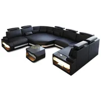 Sofa Dreams Wohnlandschaft, Schwarz, Weiß, Leder, Freiform, 352x93x280 cm, Wohnzimmer, Sofas & Couches, Wohnlandschaften, Wohnlandschaften in U-Form