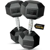 HQ Germany® Hexagon Hanteln 20kg 2 Stück | Geruchsarm, ±1,5% Gewichtstoleranz | 20kg Hantel, 20 kg hanteln 2er Set, Kurzhantel, Dumbbell, 20 Kilo Hantel Set, Hantelset Hexagon