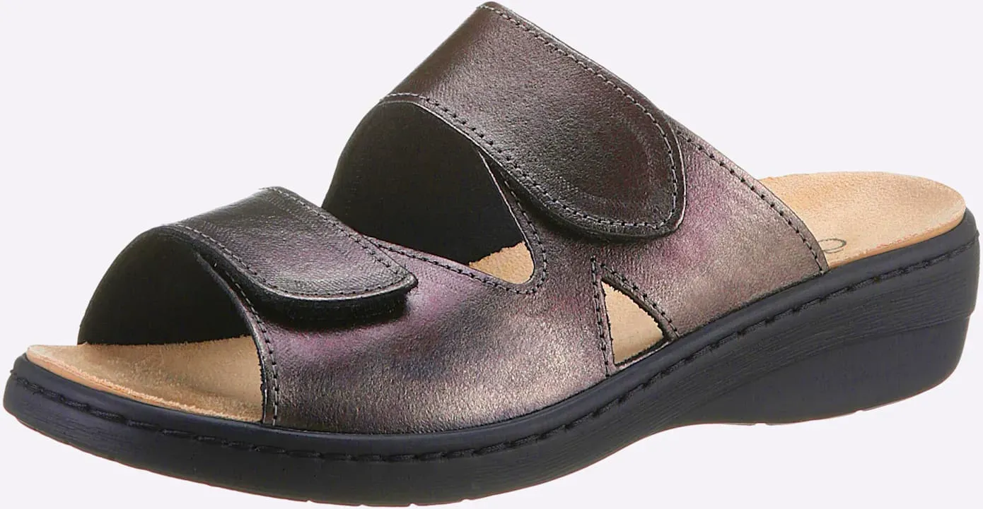 Pantolette CLASSIC BASICS, Damen, Gr. 41, silber (silberfarben), Glattleder, Basic, Schuhe Pantolette