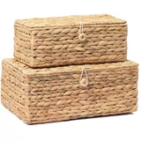 LUSYDECO Set mit 2 rechteckigen Weiden-Aufbewahrungsbehältern mit Deckel, Rattankorb, dekorative Boxen, Mehrzweck-Organizer, Präsentationsboxen für Regal-Organizer, Boho-Rattan-Box für Heimdekoration