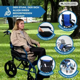 Mobiclinic Faltrollstuhl Pirámide mit klappbaren Armlehnen Sitzbreite 45 cm Blau