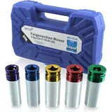 BITUXX 5 tlg Schlagnuss Felgenschon Set Steckschlüssel Nuss Kfz Radwechsel Pkw für Schlagschrauber oder Drehmomentschlüssel Aufnahme 1/2" MS-19128