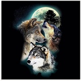 Artland Glasbild Phantasie Wolf Wölfe mit Mond, Wildtiere, (1 St.) schwarz 50 cm x cm