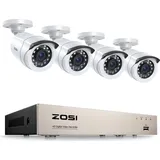 ZOSI 1080p Verkabelt Überwachungskamera Set ohne Festplatte, 8CH H.265+ DVR, 4X 2MP Outdoor Bullet Kamera mit BNC Kabel, IR Nachtsicht
