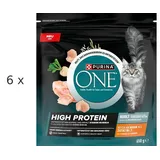 (€ 11,44/kg) Purina ONE High Protein Reich an Huhn Trockenfutter Katze 6 x 650 g