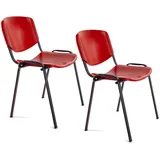 OFITURIA Bürostuhl ohne Rollen, Stuhl aus Kunststoff mit Metallrahmen, Stuhl für Wartezimmer, Empfang, Tagungen, Konferenzen usw. (2 Stühle, rot)