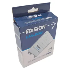 Edision LIA-200 Hausanschlussverstärker UHF/VHF, 12-24db, 104dBmV, Frequenzbereich 47-694Mhz, geeignet für Kabelfernsehen digital und Terrestrisch DVB-T/T2, 5G LTE Filter, 1 Eingang, 2 Ausgänge
