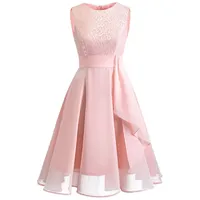 Lazzboy Damen Kleid Sommer Elegant Kleider Spitzenkleid Knielang Festlich Hochzeit Partykleid Rockabilly Retro Cocktailkleid Sommerkleid Ärmellos Großes Pendel Lose Langes Dress(Rosa,M) - M