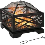 Outsunny Feuerschale mit Funkenschutz, Feuerkorb mit Grillrost, Schürhaken, 2-in-1 BBQ Grill,