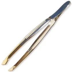 Canal Haarpinzette schräg vergoldete Spitze 80 mm