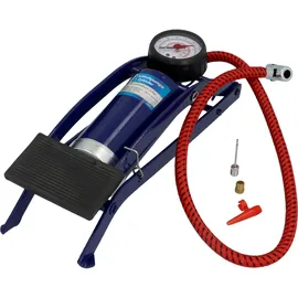 CARTREND Einzylinder Fußluftpumpe für Auto- und Fahrradreifen, inkl. Standard- und Spezialadapter, Manometer bis 7 bar, 0,2 l Volumen je Hub, Schlauchlänge ca. 50 cm