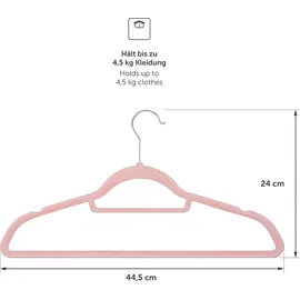 Blumtal Kleiderbügel 100 Stück - Samtbezogene, 360° drehbar, Rosa