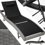 tectake® Verstellbarer Relaxsessel mit Liegefunktion, wetterfeste Relaxliege Garten, Outdoor Polyrattan Sonnenliege mit Kissen, Liegesessel für Balkon, Terrasse oder Garten - grau