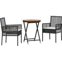 vidaXL 3-tlg. Garten-bistro-set mit Kissen Schwarz Poly-rattan -