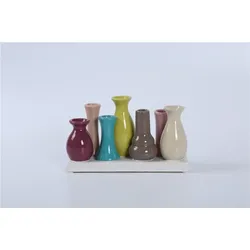 Jinfa Handgefertigte Blumenvasen Set aus 7 Vasen, Keramik, bunt – Dekorative kleine Vasen für stilvolle Blumenarrangements