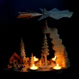 Teelicht Pyramide geschnitzt Tiere des Waldes Räucherhaus Waldhütte Erzgebirge