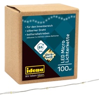 IDENA Lichterkette mit 100 LEDs in Warmweiß, 6 Stunden Timer Funktion, batteriebetrieben, 10,2 m