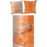 Erwin Müller Bettwäsche, Bettgarnitur Flanell orange-Taupe Größe 155x200 cm (40x80 cm) - flauschig warm, temparaturausgleichend, pflegeleicht, mit praktischem Reißverschluss (weitere Größen)