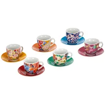 Excelsa 62718 Kimono Set aus 6 Espressotassen mit Untertassen, Porzellan, Mehrfarbig