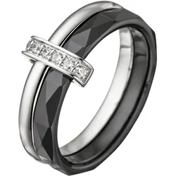 Fingerring JOBO Gr. 60, silber (silber 925), Fingerringe, Damen, 60, Silber 925 (Sterlingsilber)-Keramik, Silber 925 (Sterlingsilber), Keramik, 925 Silber mit Keramik und Zirkonia