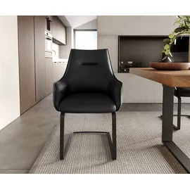 DeLife Freischwinger Alja-Flex mit Armlehnen Echt-Leder Schwarz Freischwinger flach Schwarz Taschenfederkern,